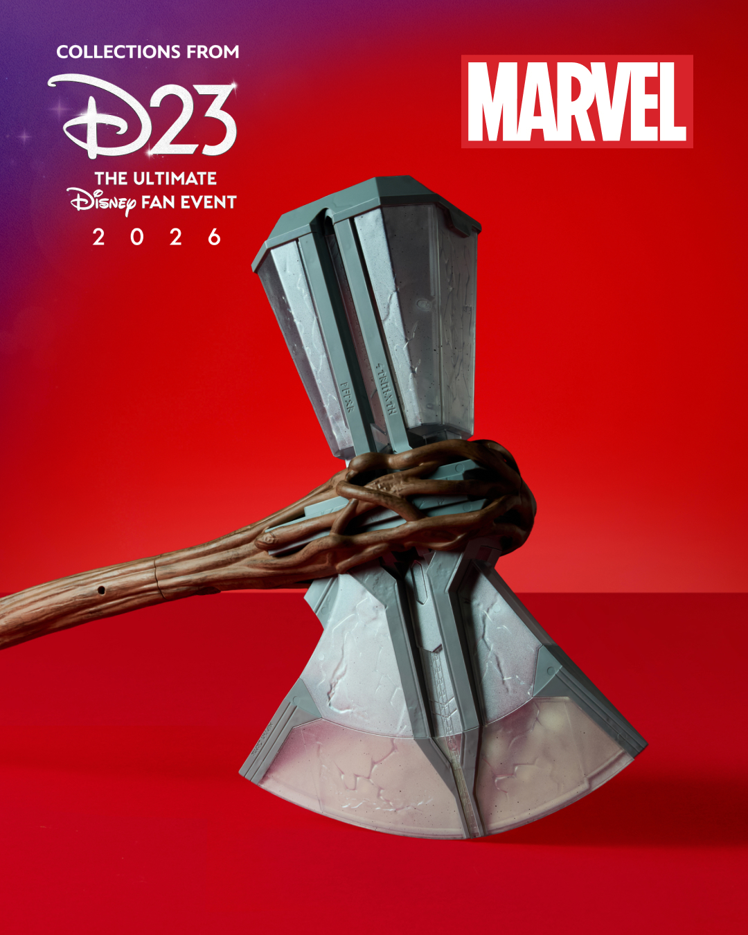 Stormbreaker Marvel collectible wrapped in Groot's wooden arm