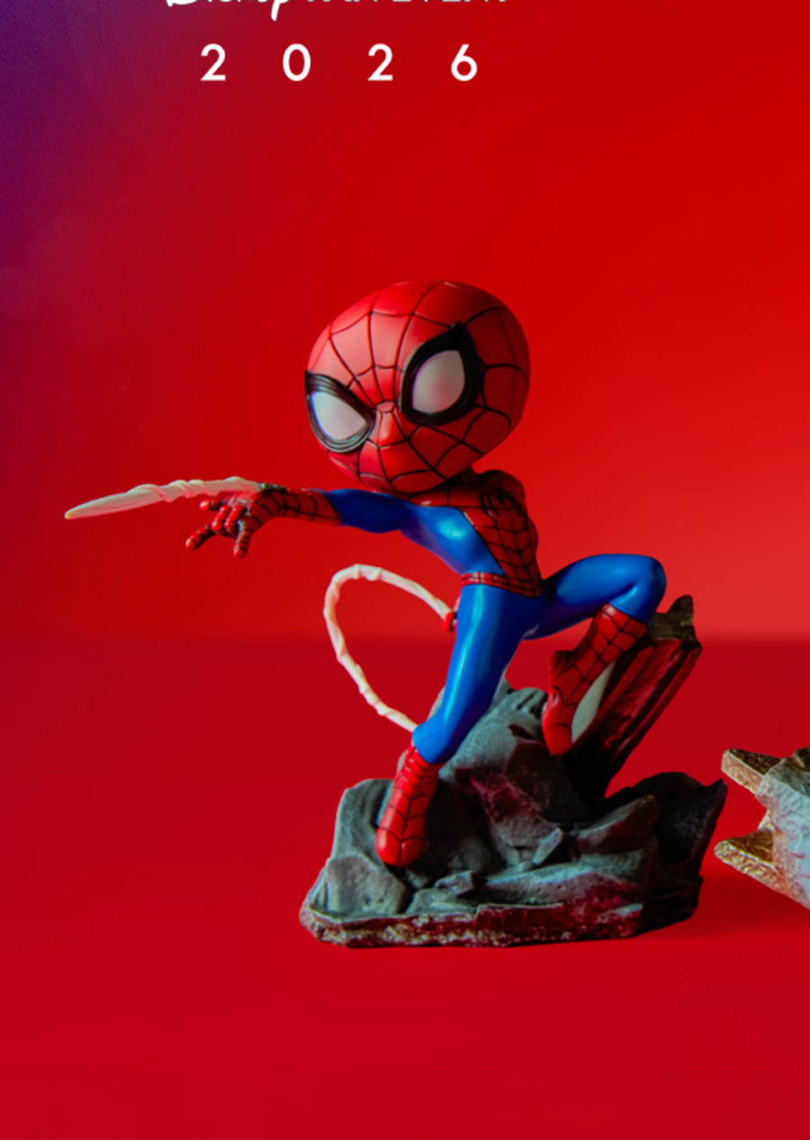 Stylized Spider-Man Marvel collectible on a rocky base