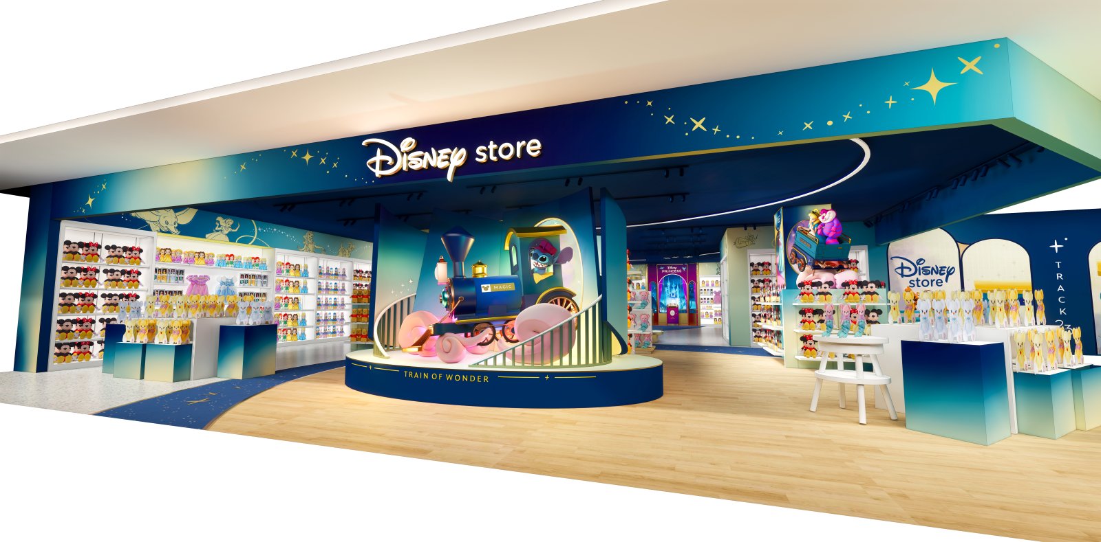 Rendering of the Disney Store Shinsaibashi Parco entrance with Stitch aboard the Train of Wonder