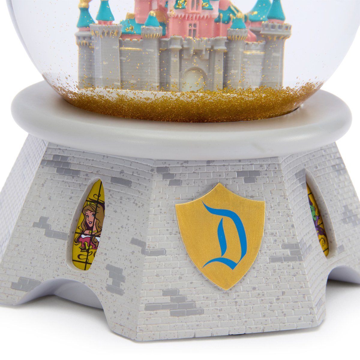 Sleeping Beauty Castle snow globe base, character windows and Disneyland crest