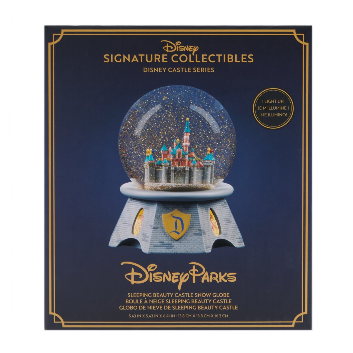 Sleeping Beauty Castle snow globe packaging front