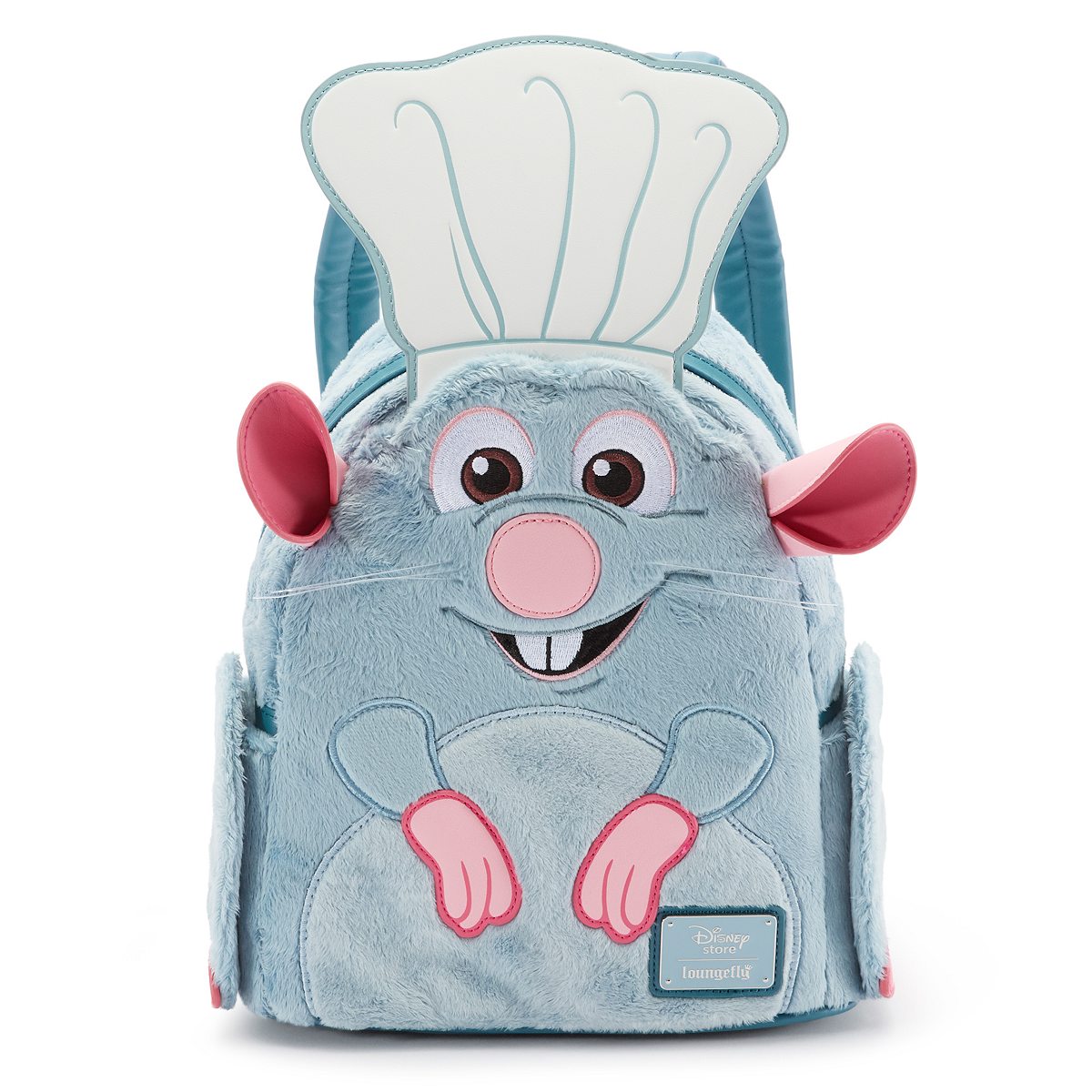 Loungefly Chef Remy backpack shaped like Remy in a blue chef hat