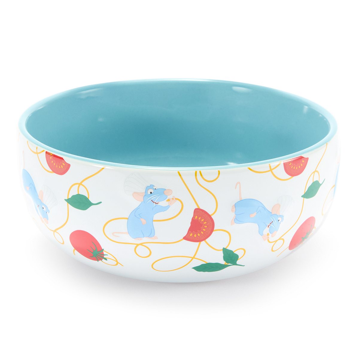 Ratatouille bowl with blue gingham rim and Remy artwork