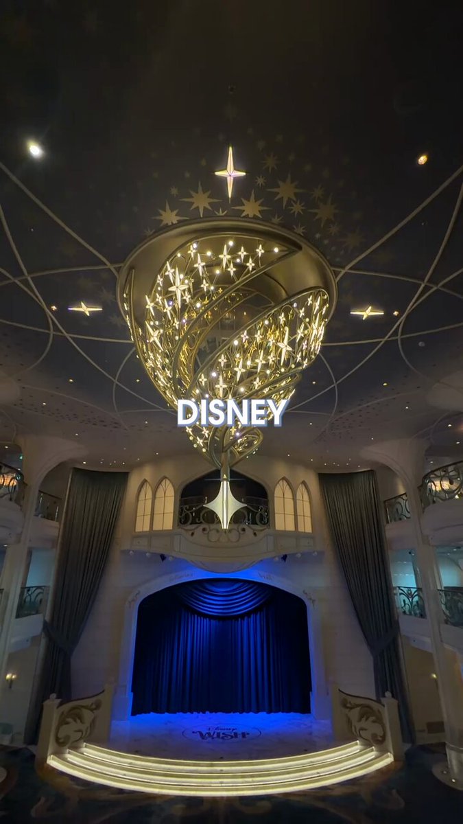 The Disney Wish Grand Hall chandelier above the theater