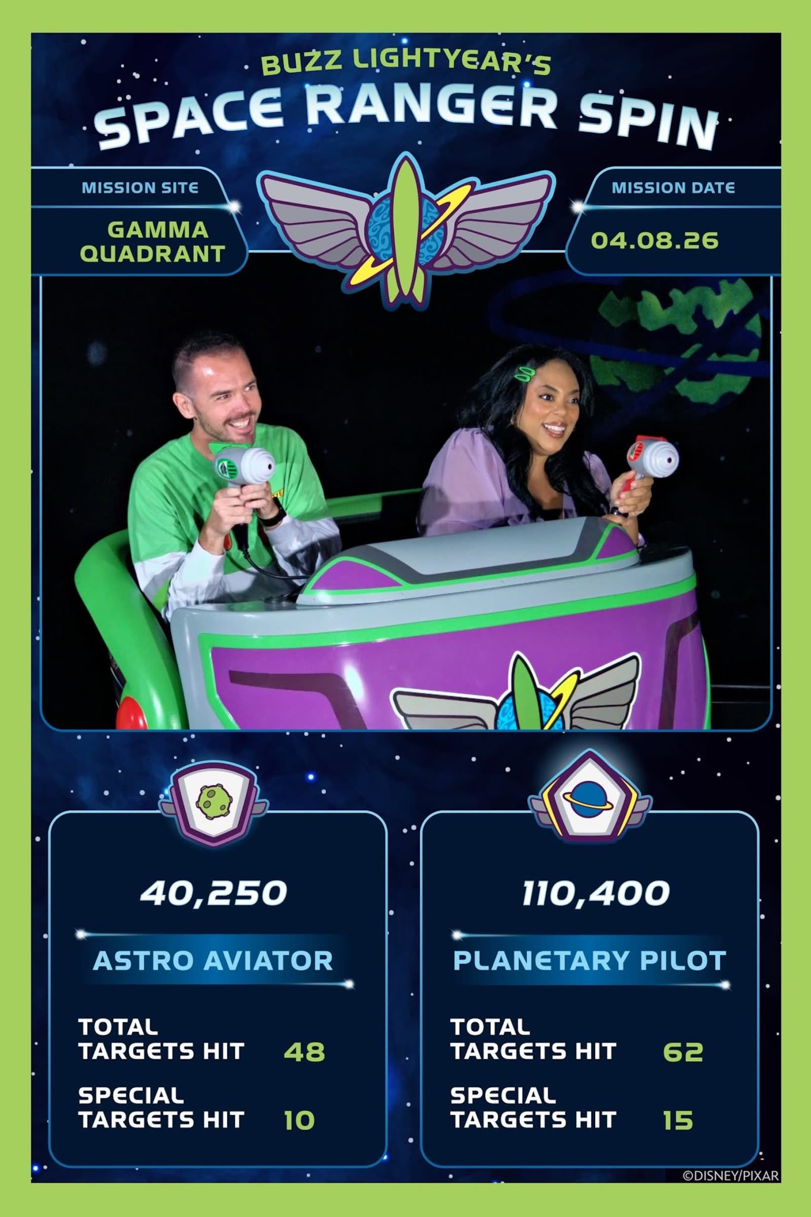 An attraction photo from Buzz Lightyear's Space Ranger Spin at Magic Kingdom