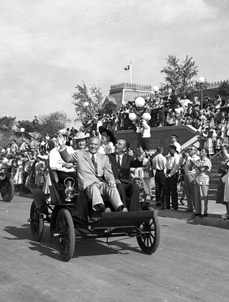 Walt Disney and California Governor Goodwin Knight on Main Street USA
