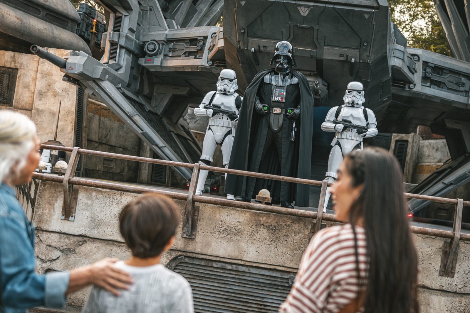 Darth Vader and stormtroopers at Star Wars: Galaxy’s Edge.