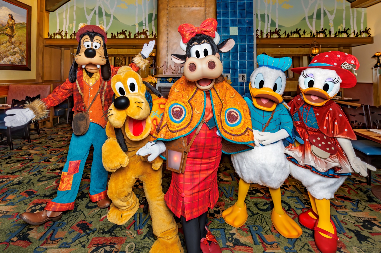 Clarabelle Cow and friends in Halloween attire at Storytellers Cafe