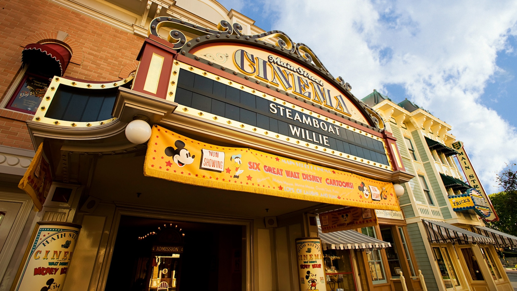 Main Street Cinema marquee and entrance at Disneyland Park