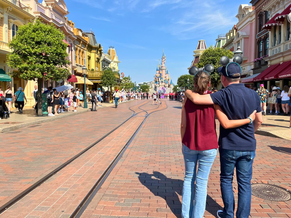 Anne-Lise returns to Main Street, U.S.A. at Disneyland Paris with Sleeping Beauty Castle in the distance