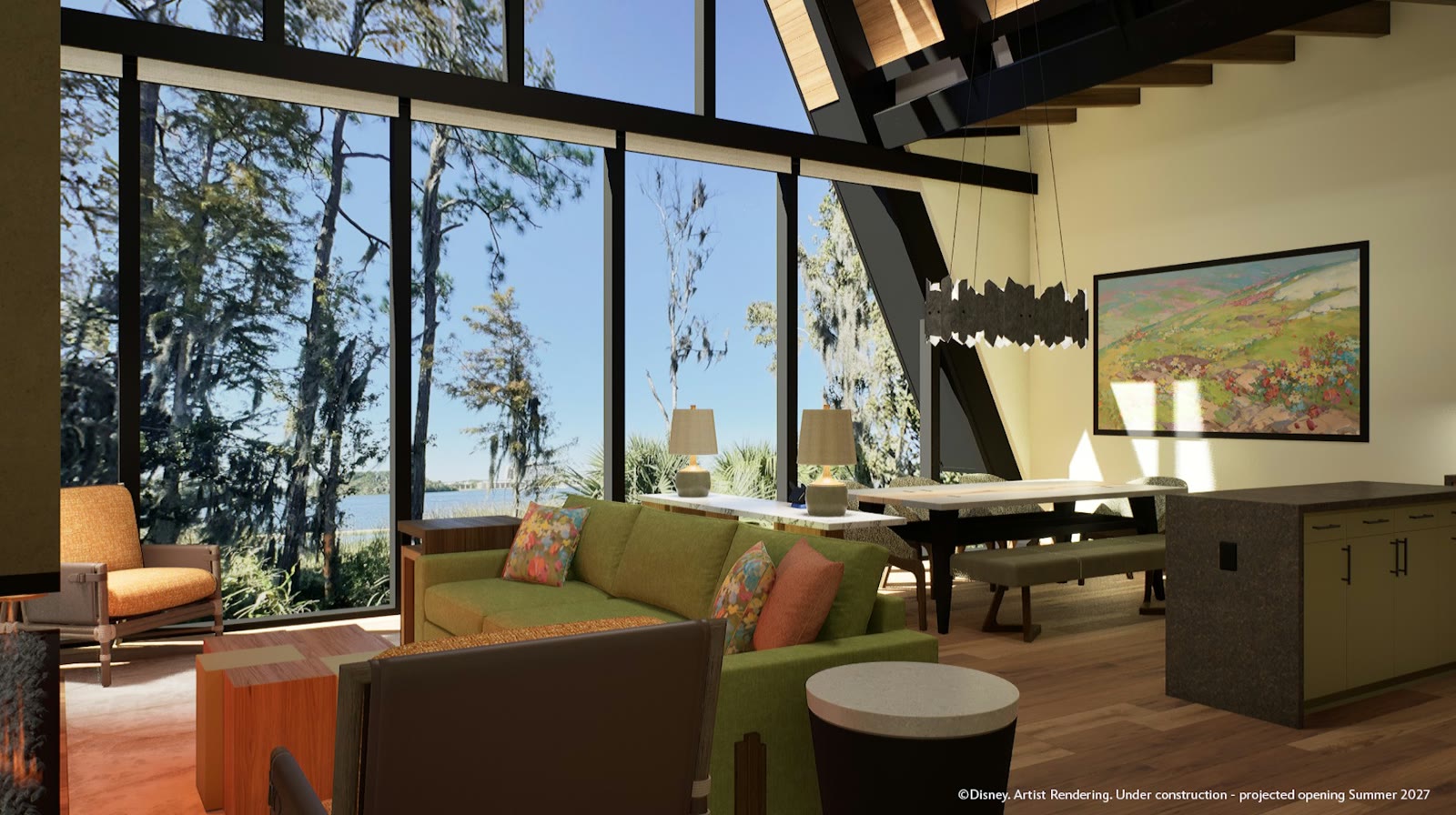 Artist rendering of a Lake House interior at Disney’s Lakeshore Lodge