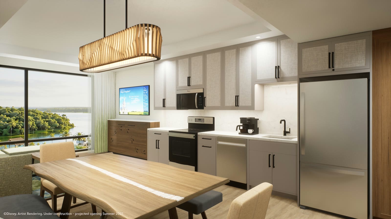 Artist rendering of a Lakeshore Lodge villa kitchen