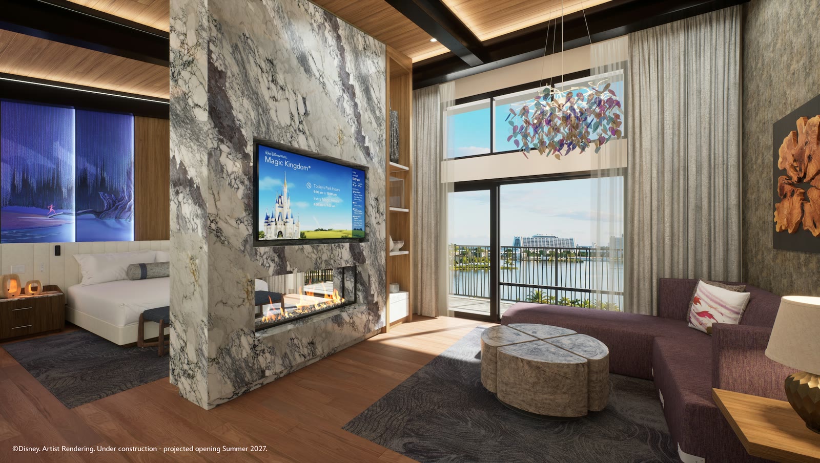 Artist rendering of a Lakeshore Lodge suite with Bay Lake views