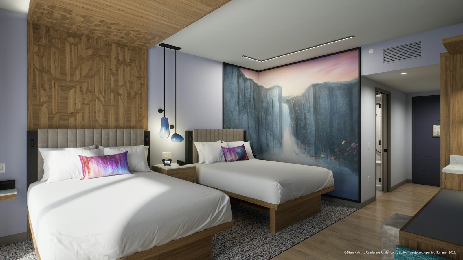Artist rendering of a two-bed Lakeshore Lodge guest room