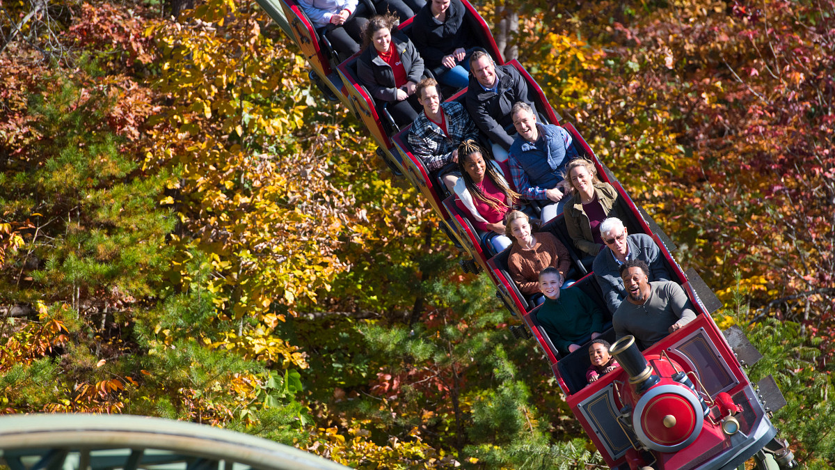 Guests riding FireChaser Express at Dollywood