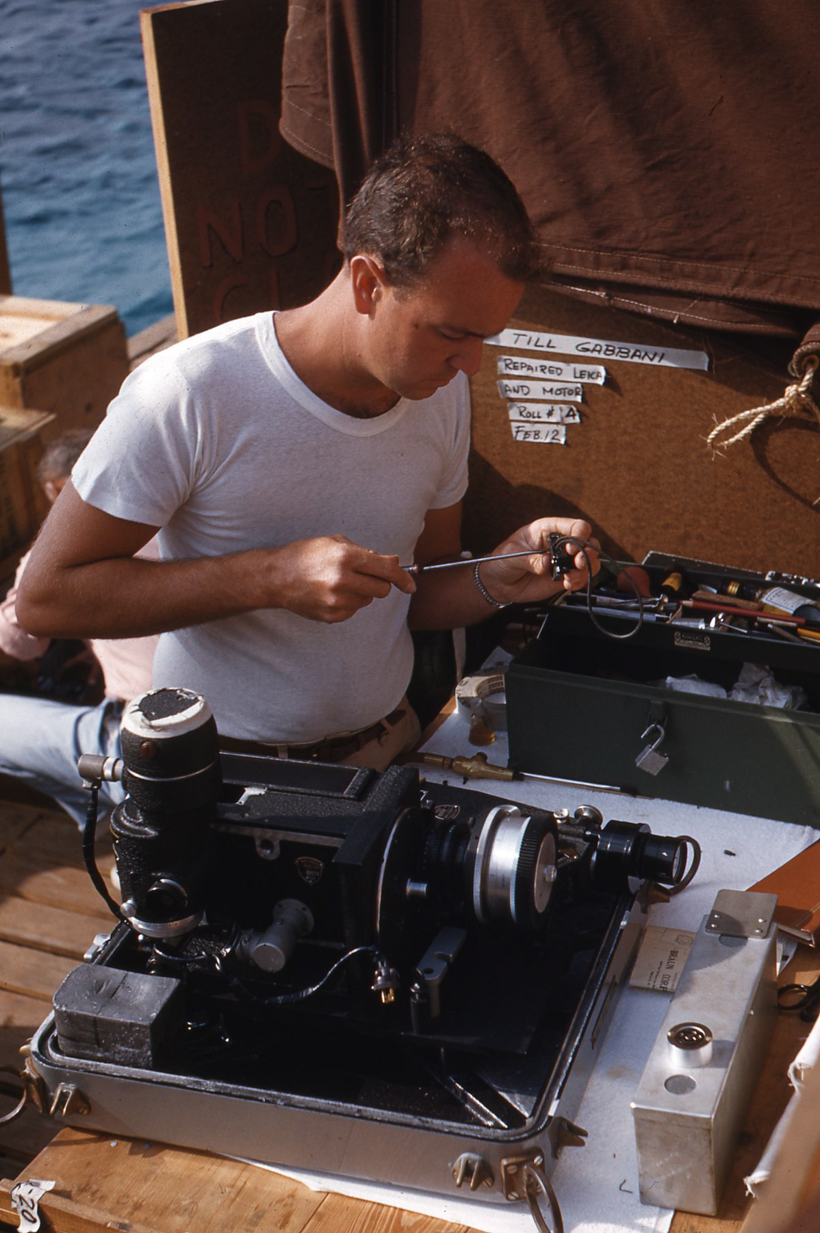 Don Iwerks working with camera equipment during 20,000 Leagues Under the Sea