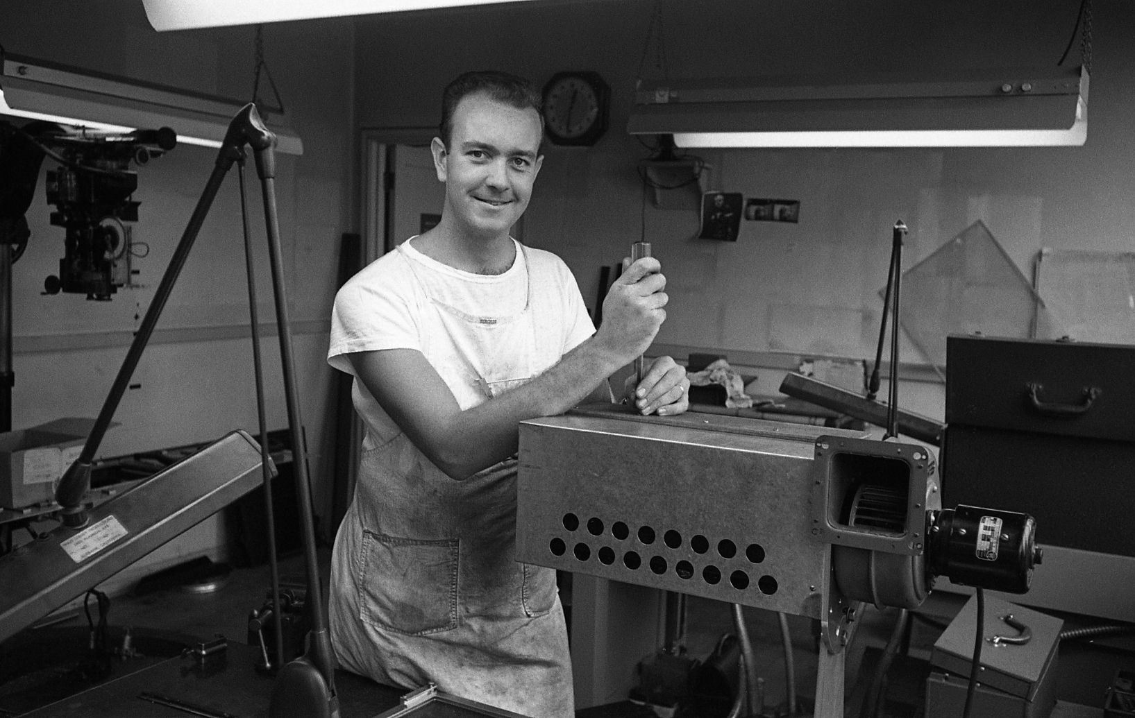 Don Iwerks working in a Disney studio machine shop in 1953