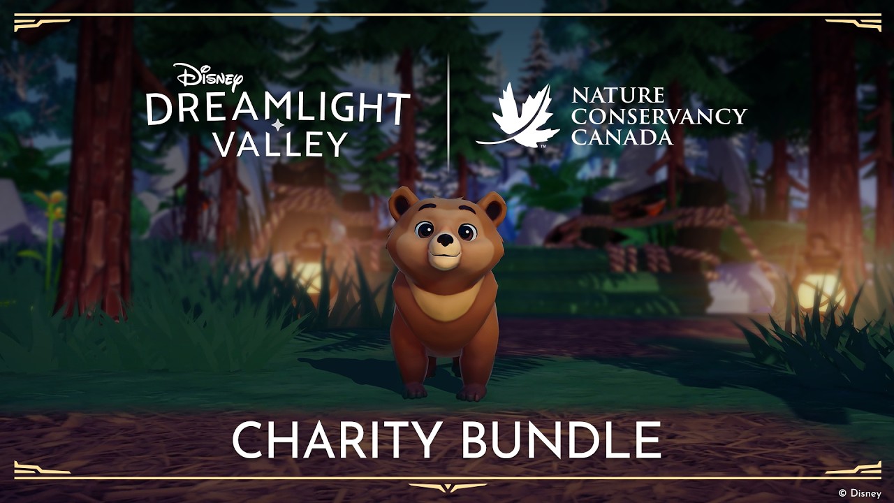 Grizzly bear cub companion beside a cabin in Disney Dreamlight Valley
