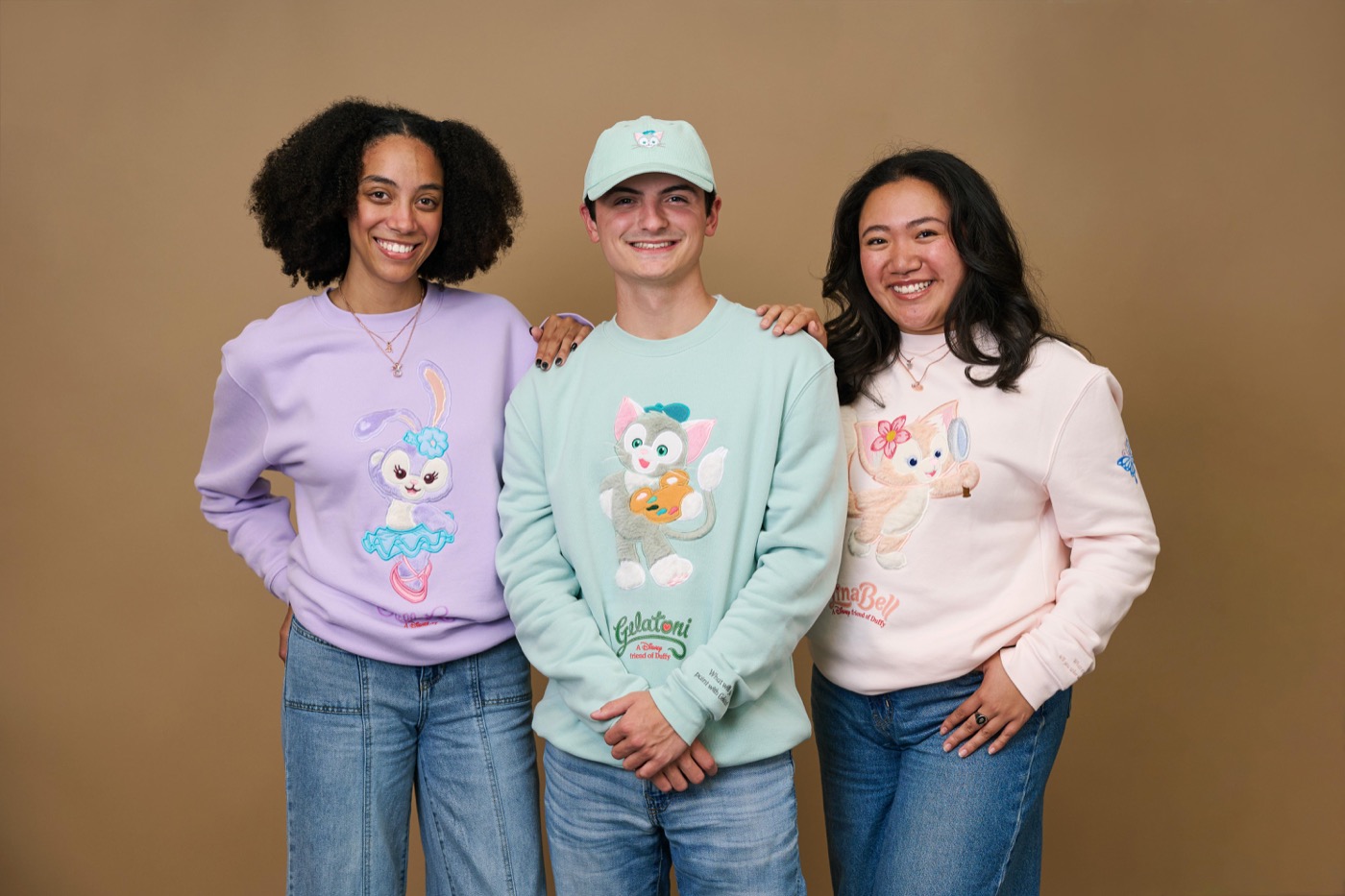StellaLou, Gelatoni and LinaBell sweatshirts in the Duffy and Friends Mickey's of Glendale preview