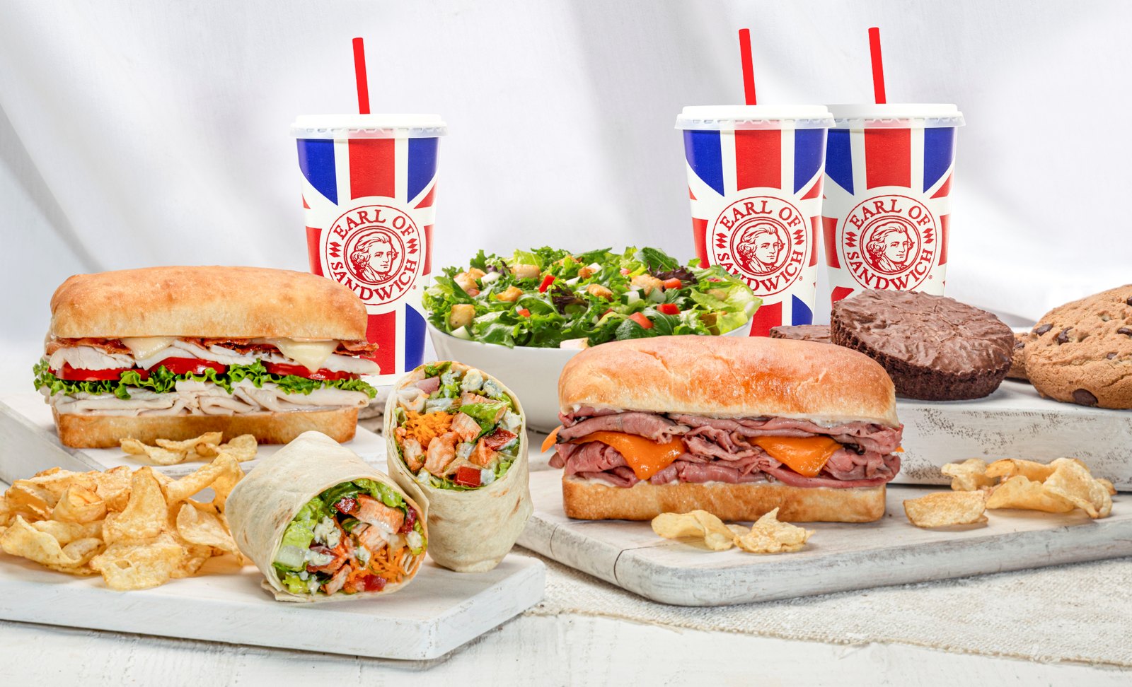 Earl of Sandwich dining area and food at Downtown Disney District