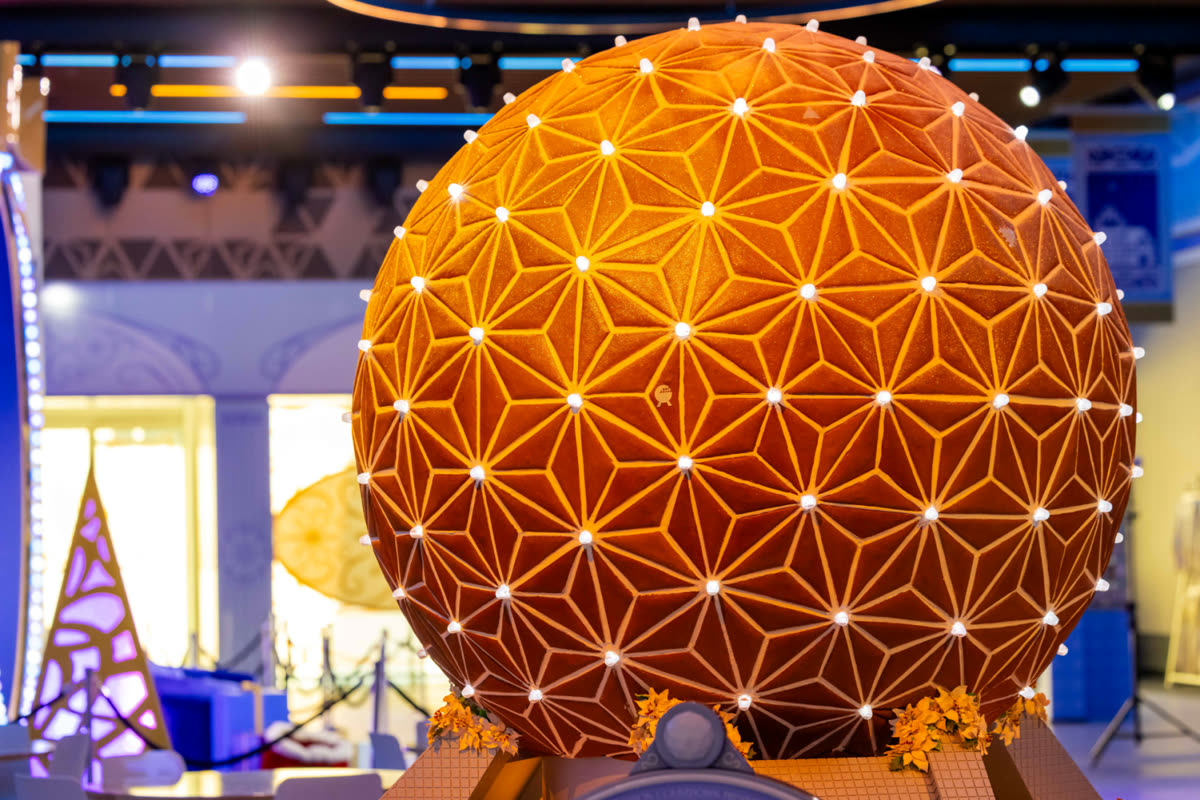 Gingerbread Spaceship Earth display at EPCOT International Festival of the Holidays