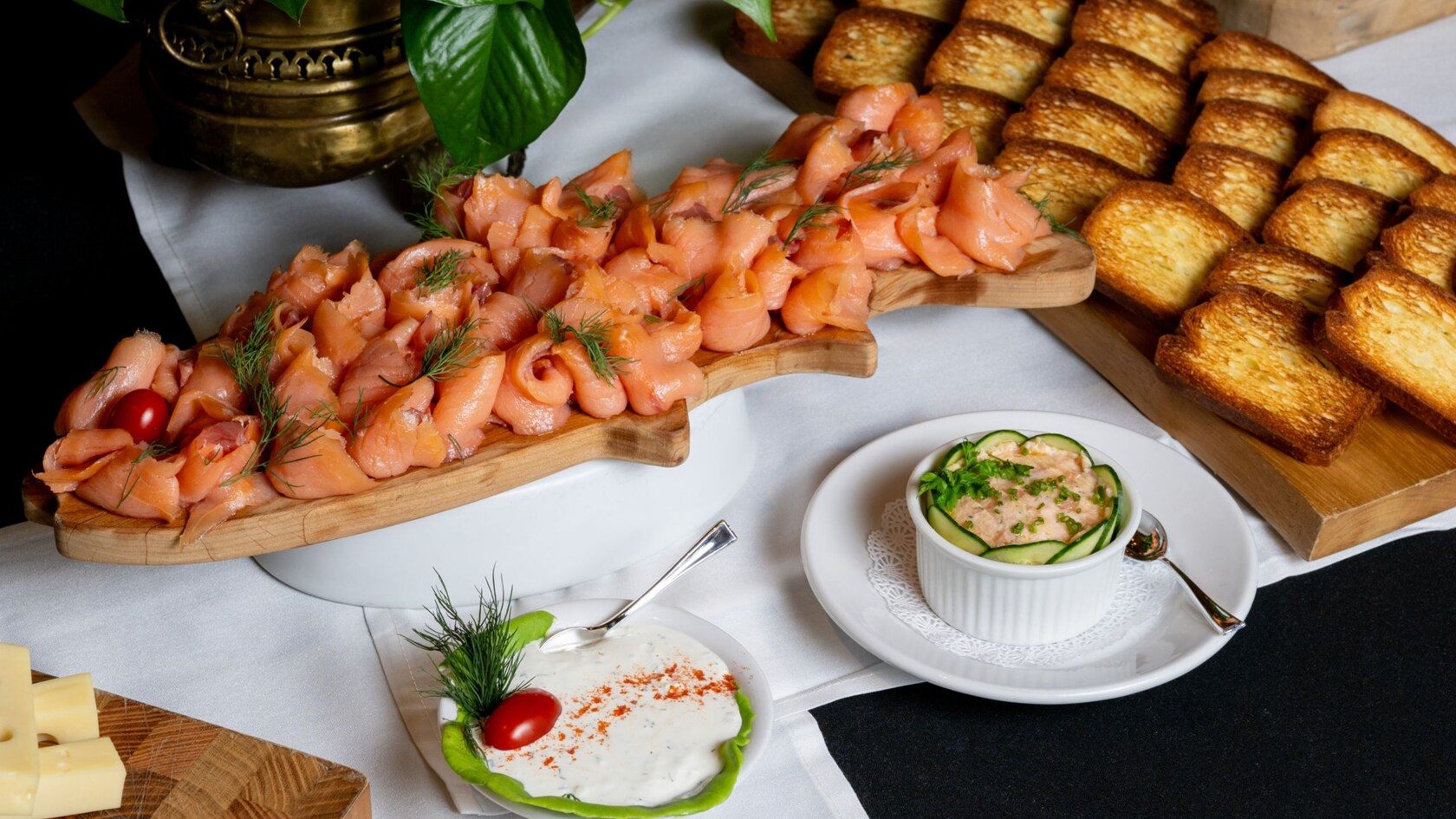 Smoked salmon, toast and spreads on the Parisian Breakfast buffet