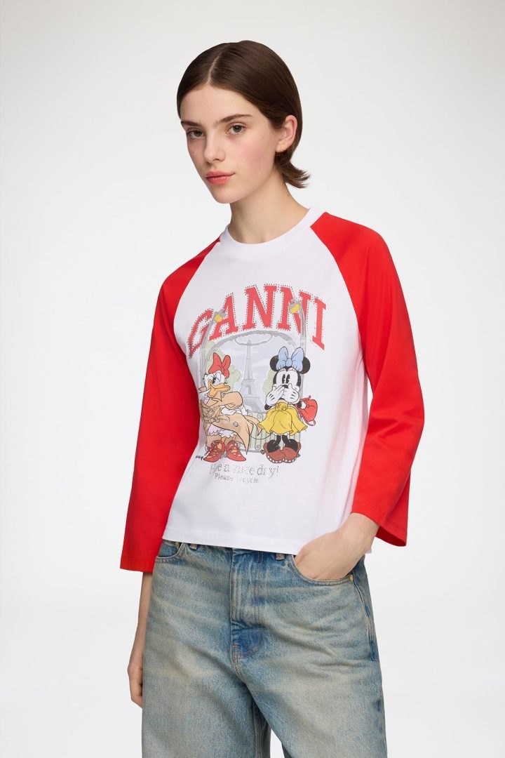GANNI x Disney white tee with Minnie Mouse and Daisy Duck Paris artwork