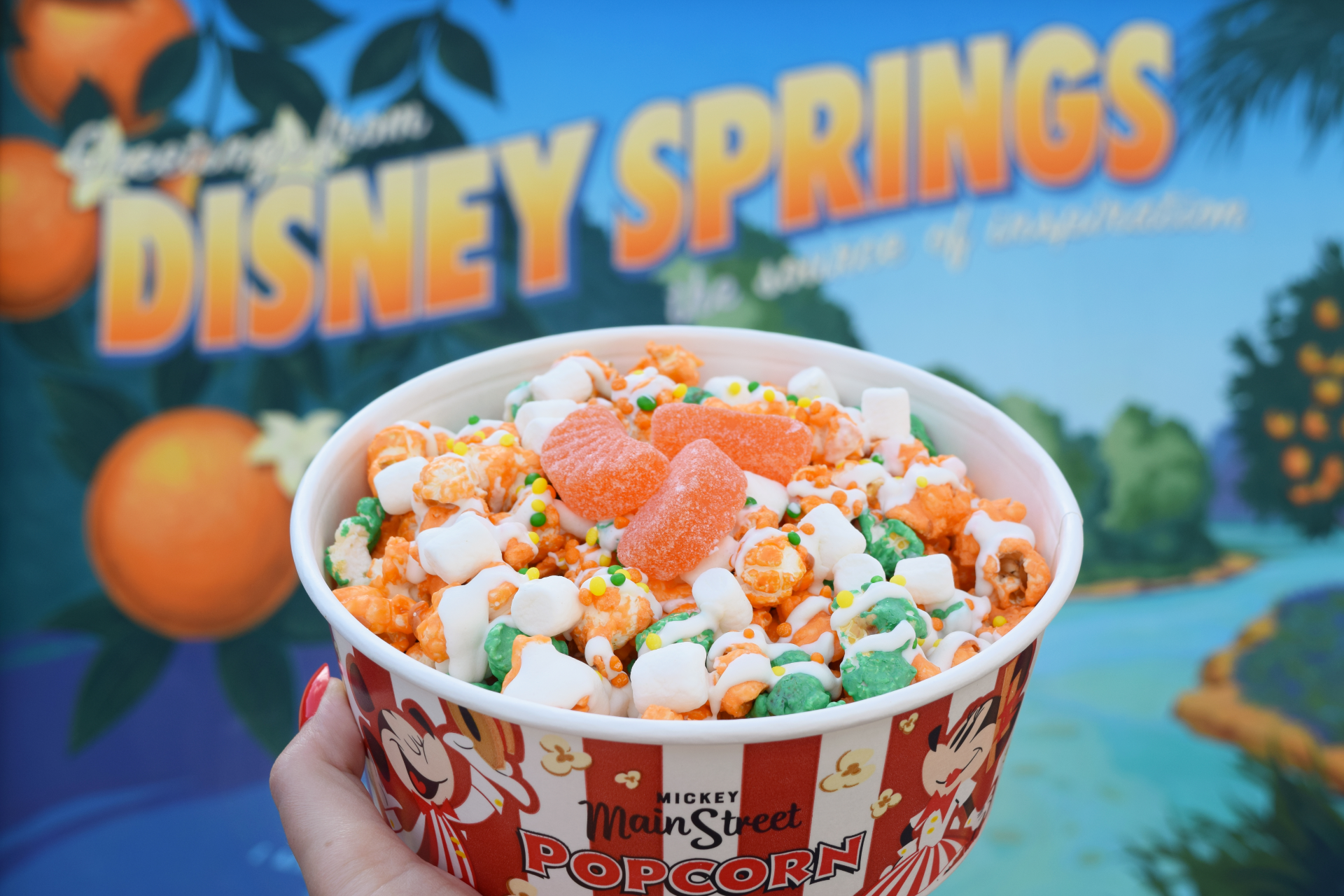 Create-your-own popcorn display at Goofy's Candy Company in Disney Springs