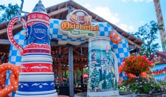 Oktoberfest decorations and oversized beer steins.