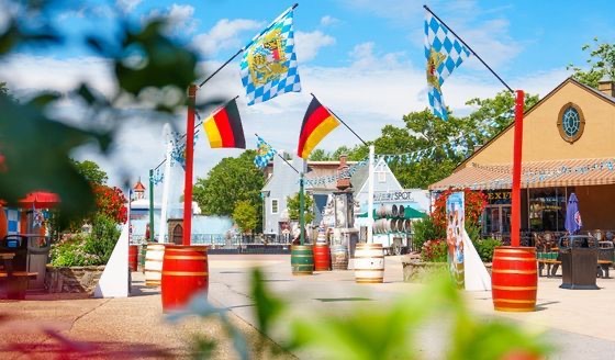 Flags line the Oktoberfest area.