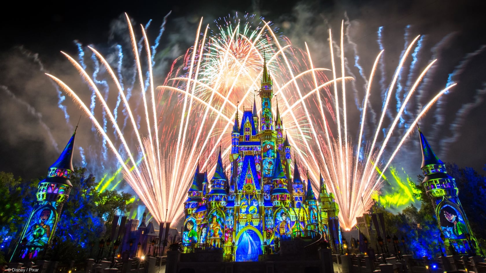 Happily Ever After fireworks burst above Cinderella Castle at Magic Kingdom