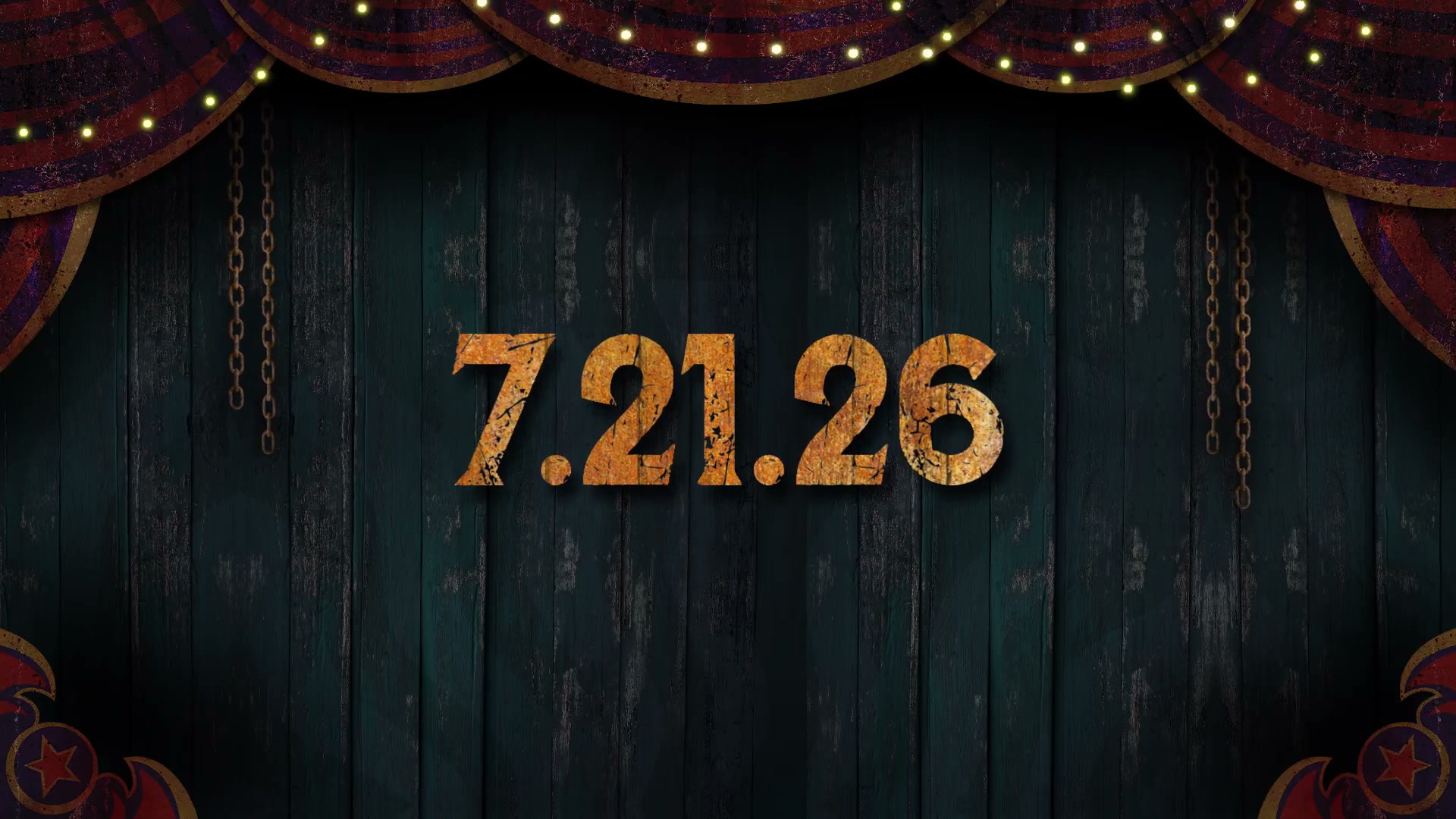 July 21, 2026 date behind carnival curtains in the Halloween Horror Nights teaser