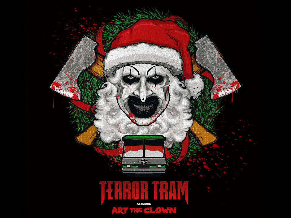 Terror Tram Art's Bloodiest Christmas artwork for Halloween Horror Nights Hollywood