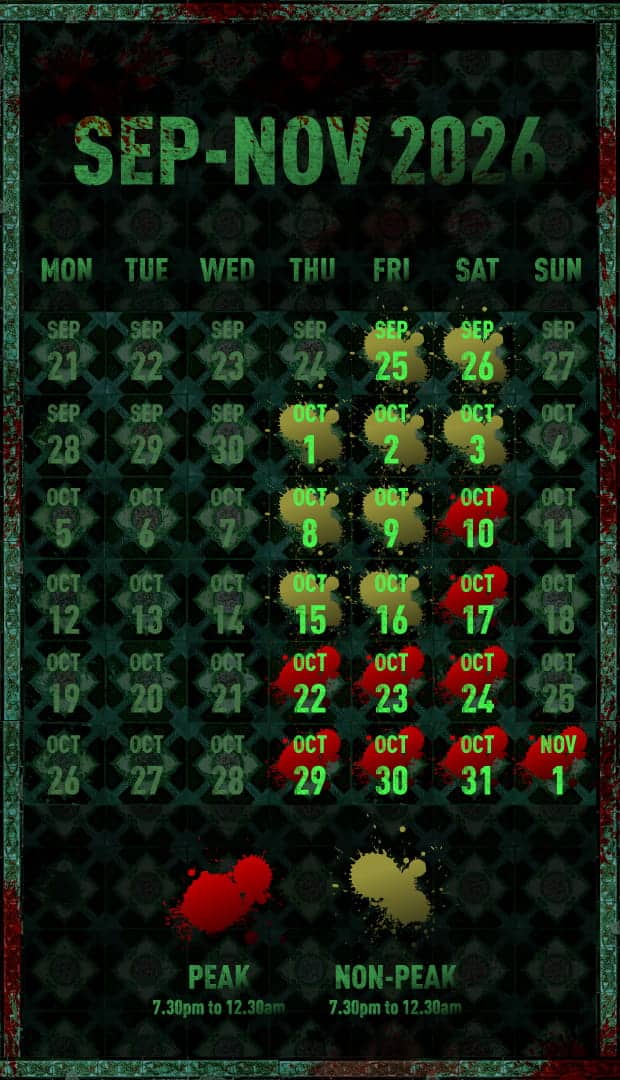 Halloween Horror Nights 14 event calendar for Universal Studios Singapore