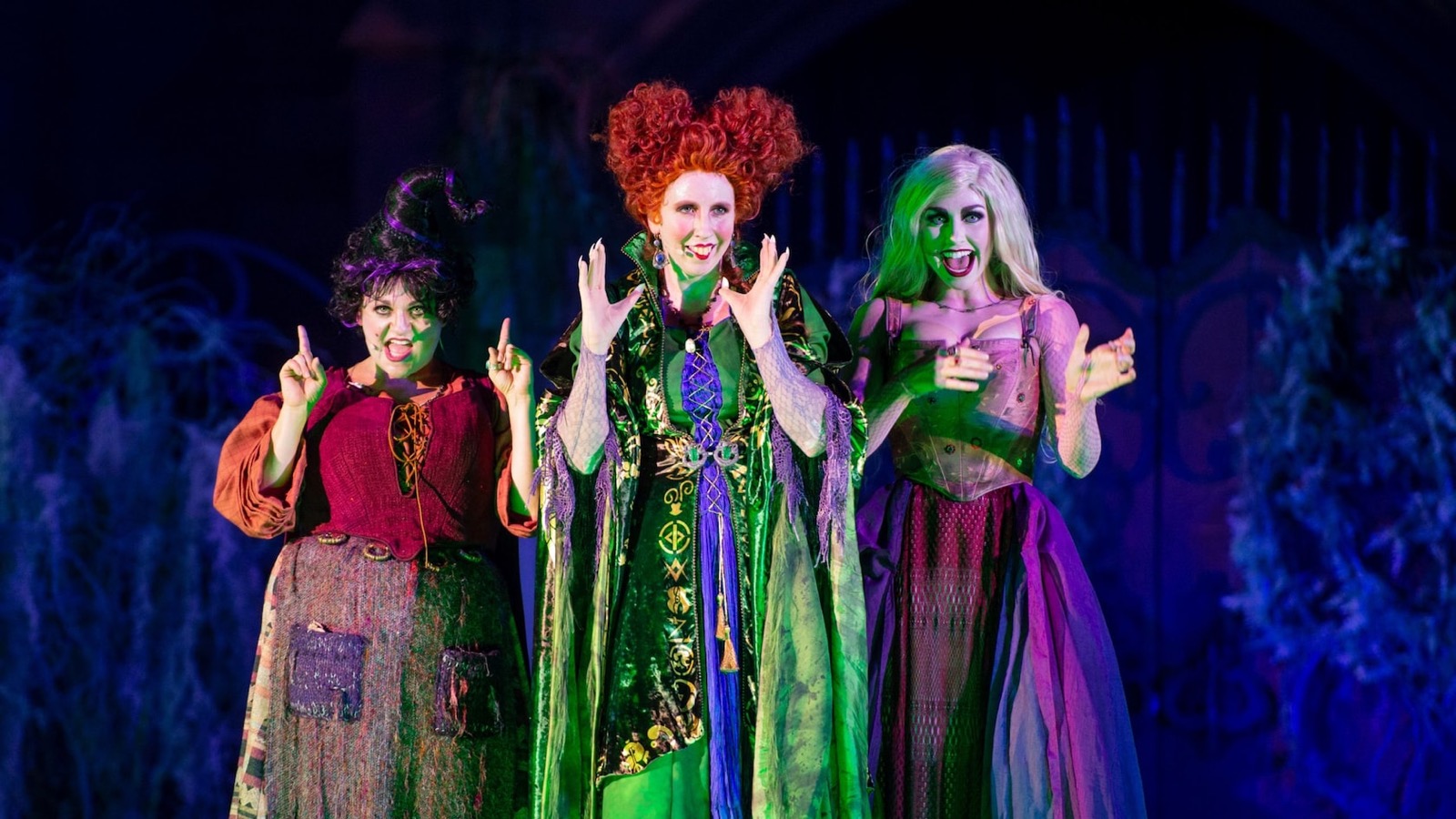 The Sanderson Sisters performing Hocus Pocus Villain Spelltacular at Magic Kingdom