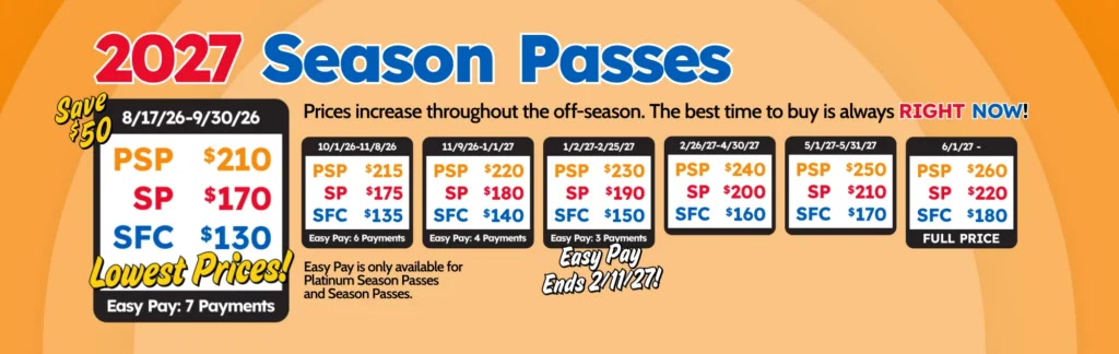 Holiday World 2027 Season Pass sale graphic with prices and the September 30 discount deadline