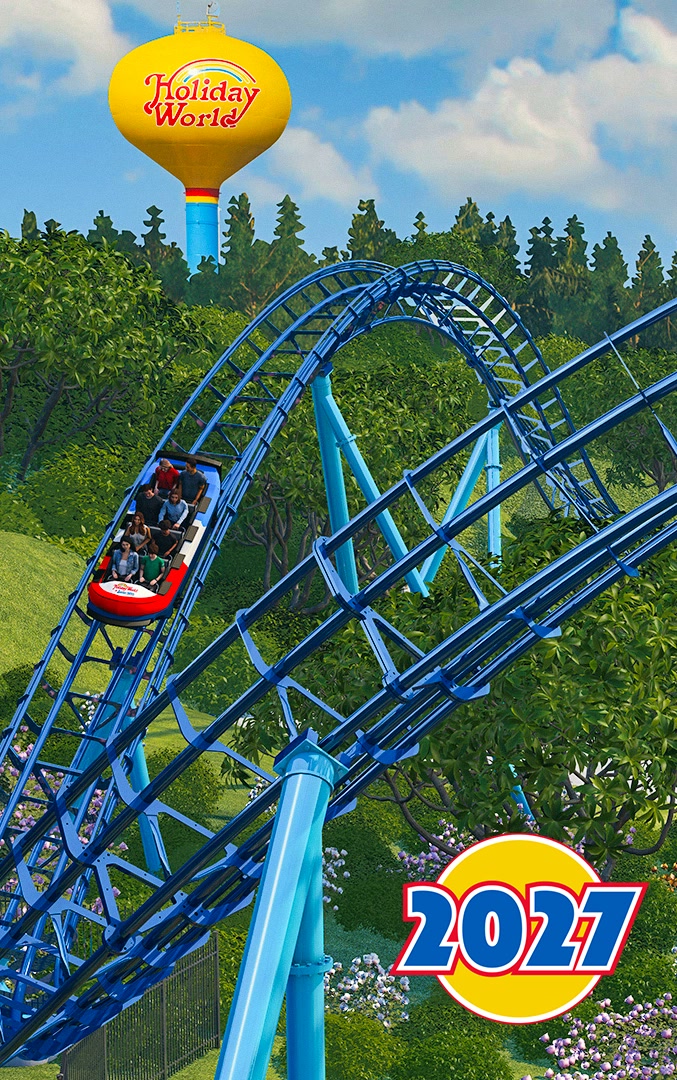 Holiday World 2027 Summer Fun Card artwork with a Holiday World coaster