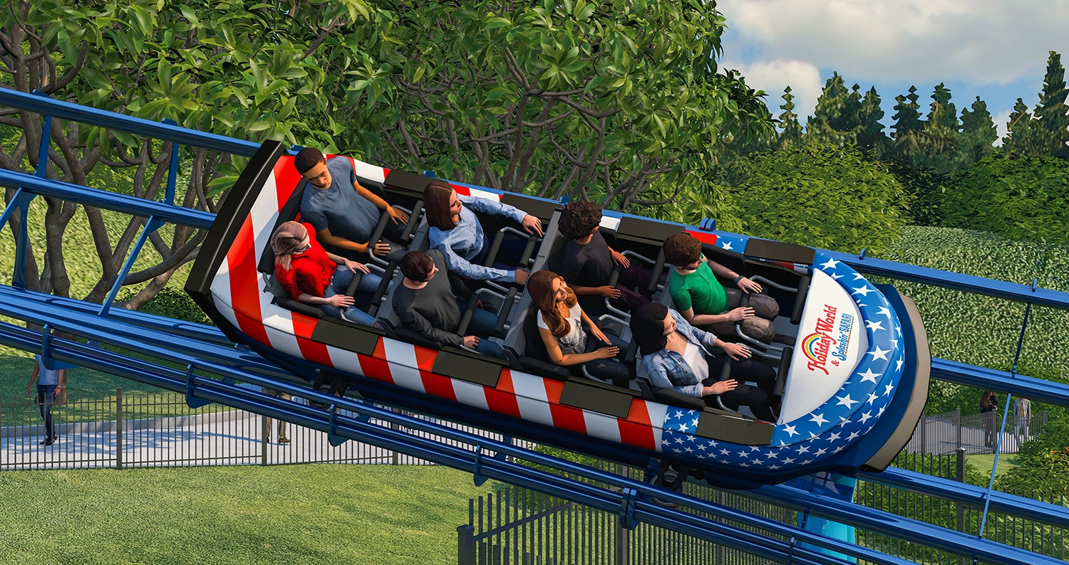 Official rendering of a CANNONBALL! float descending the blue track