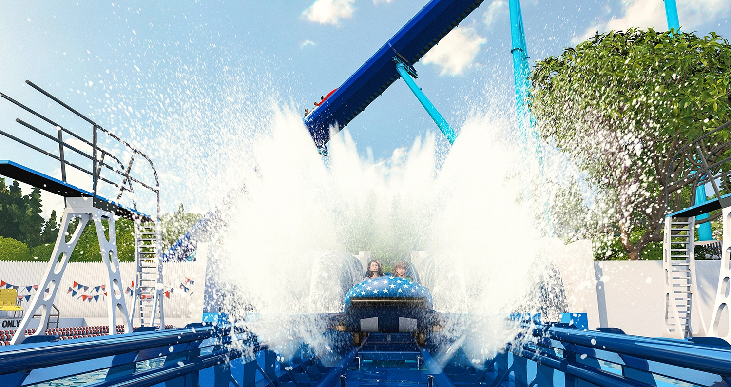 Official rendering of a CANNONBALL! eight-passenger float on track