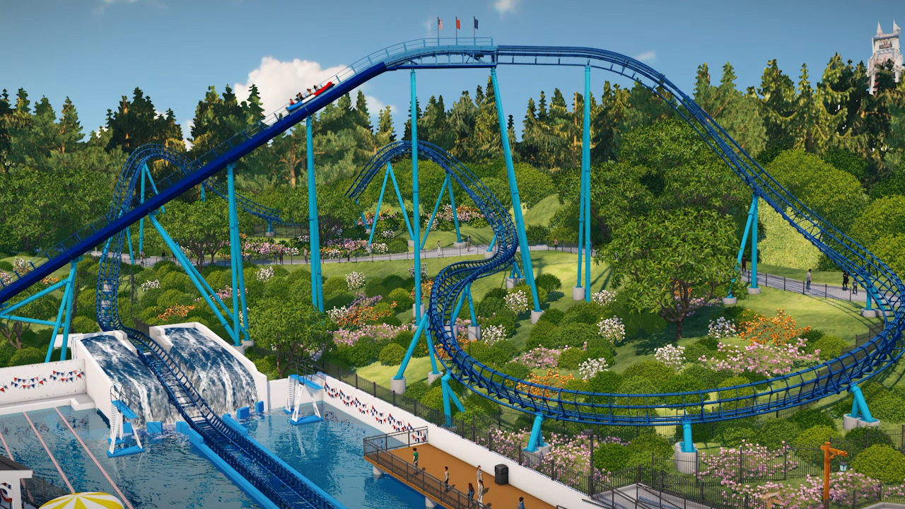 Official rendering of the CANNONBALL! water roller coaster at Holiday World