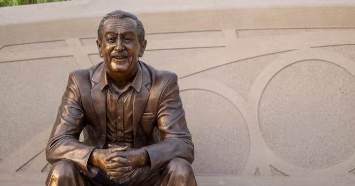Close view of the Walt the Dreamer statue at EPCOT's World Celebration Gardens