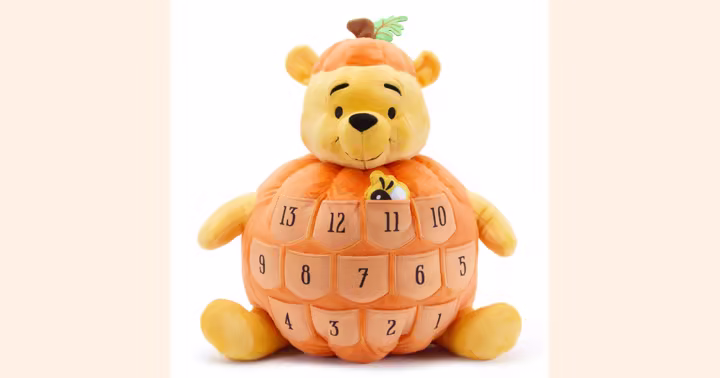 Winnie the Pooh plush Halloween countdown calendar with pumpkin details