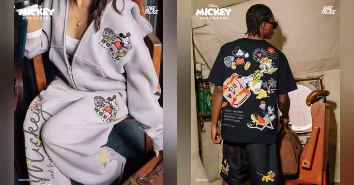 Mickey Mouse Traveler Collection apparel in two travel-themed looks