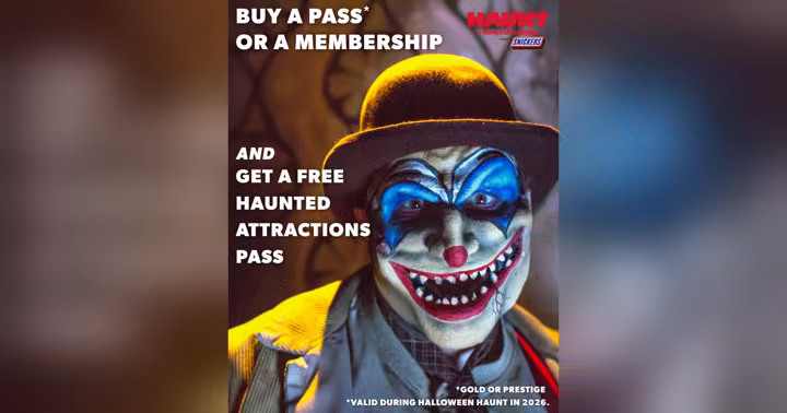 Kings Dominion Halloween Haunt promotion for a free 2026 Haunted Attractions Pass