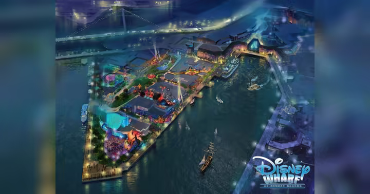 Aerial concept art for Disney Wharf at Sydney Harbour
