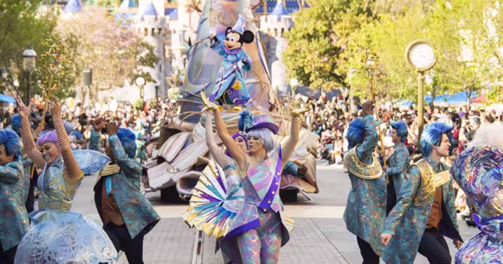 Disneyland Resort entertainment with fireworks above Sleeping Beauty Castle