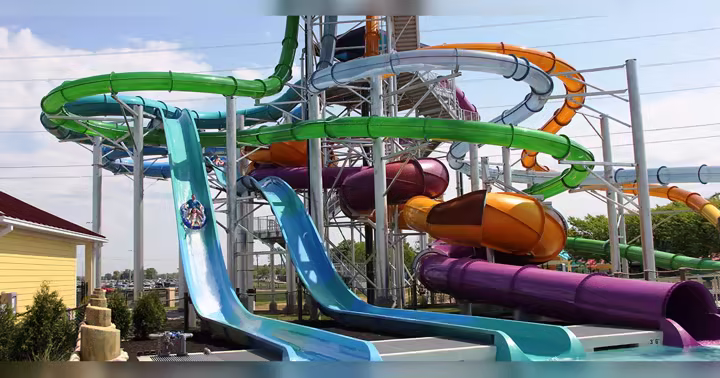 Colorful water slides at Kings Island’s Soak City water park