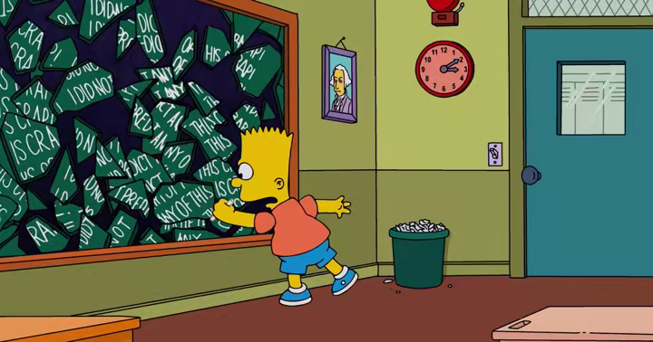 Bart Simpson reaches toward a wall of shattered green screens in The Simpsons' Yellow Mirror trailer