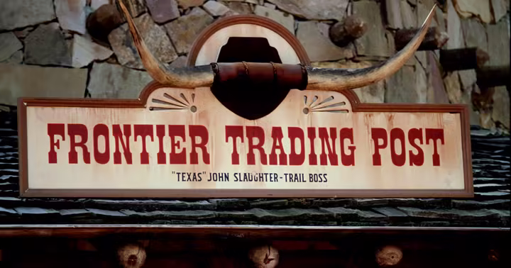 Frontier Trading Post sign at Magic Kingdom