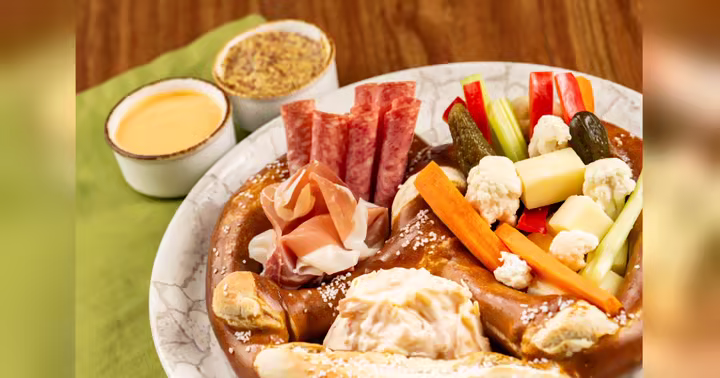 A shareable pretzel board photographed for The Turf Club Lounge at Disney’s Saratoga Springs Resort & Spa